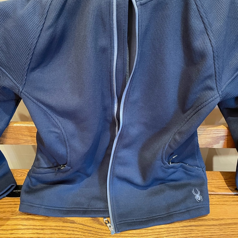 Spyder full zip women’s blue hooded jacket XL